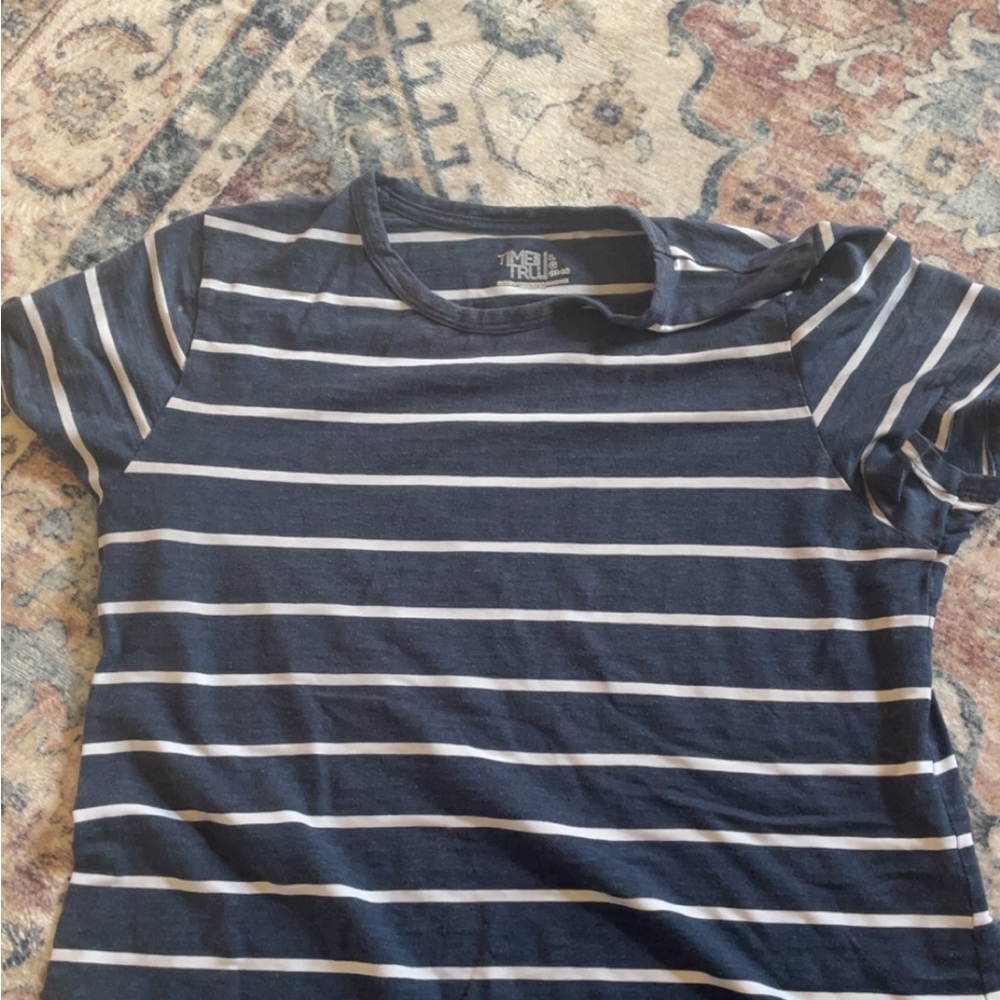Time and Tru Blue and White Short Sleeve Tee